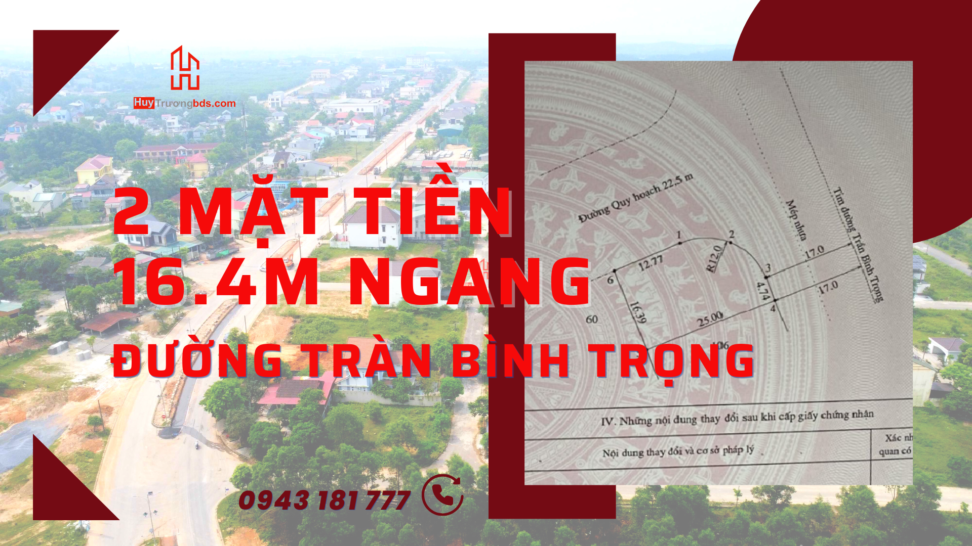 16.4m ngang đường Trần Bình Trọng – 2 mặt tiền, TP Đông Hà